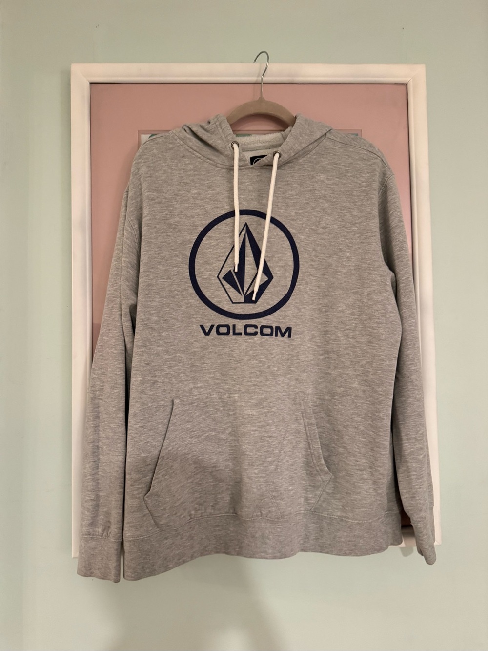 Volcom Men’s Gray Crewneck Hoodie with Navy Logo